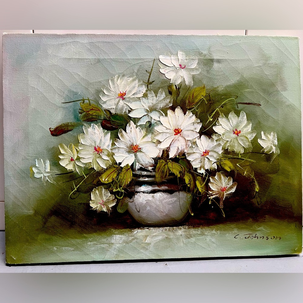 Author's Painting of Wildflowers on a vase, Oil on canvas.